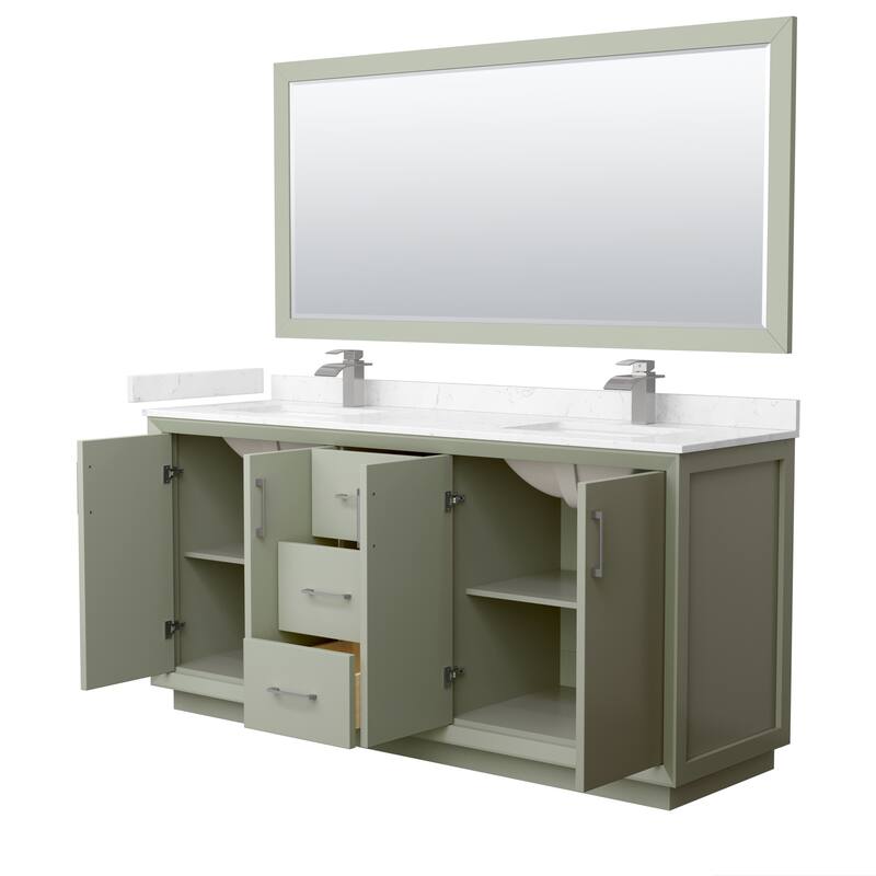 Strada 72-Inch Double Vanity Set, Cultured Marble Top, 70-Inch Mirror
