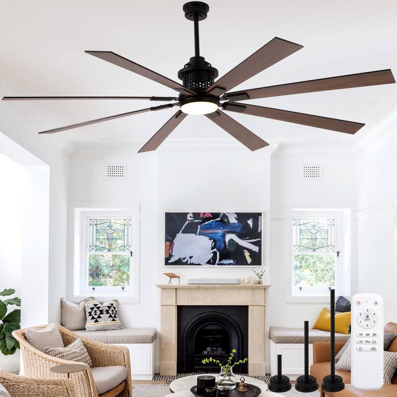 Cusp Barn 72 Inch Indoor/Outdoor Black Modern Large Ceiling Fan with Lights and Remote, Reversible Quiet DC Motor Ceiling Fan