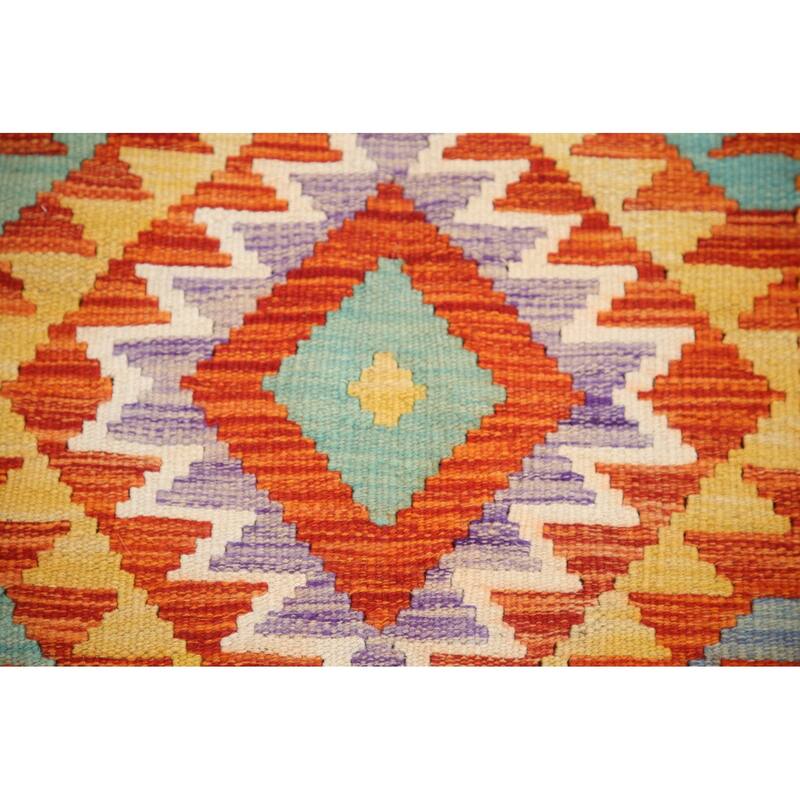 Hand Woven Oriental 100% Wool Carpet Southwestern Geometric Multi-Colored Kilim Area Rug - 6' 8'' X 5' 0''