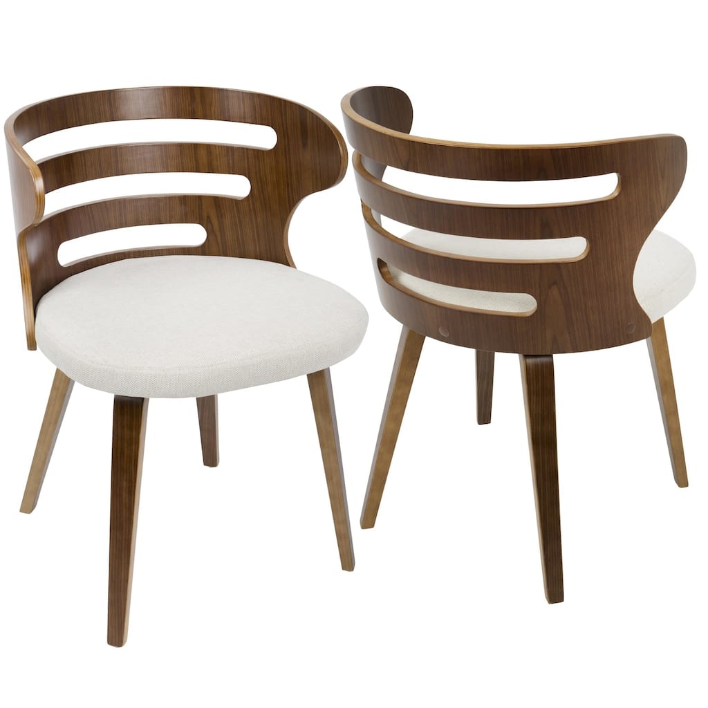 28" Brown Walnut and Cream Fabric Cosi Mid-Century Modern Dining Chair