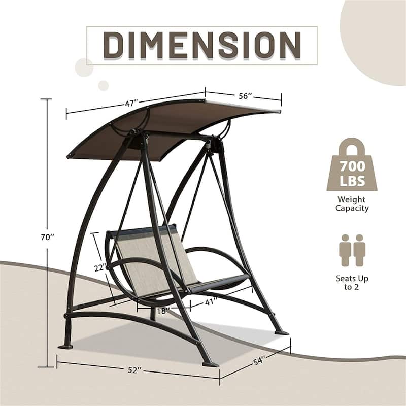 54 in. 3-Person Steel Outdoor Patio Swing Chair with Adjustable Canopy in Dark Brown