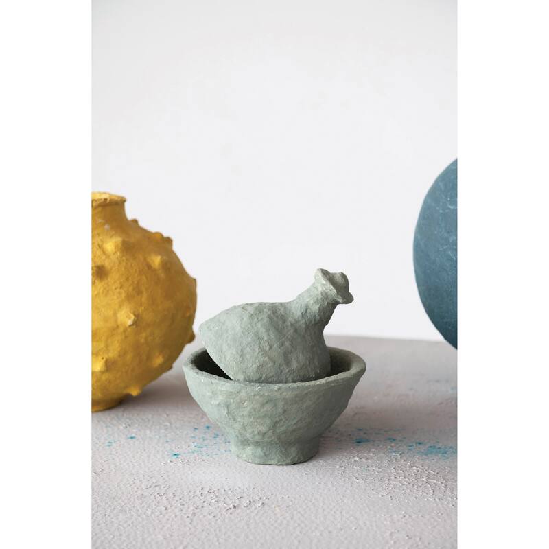 Decorative Handmade Paper Mache Dish with Lid