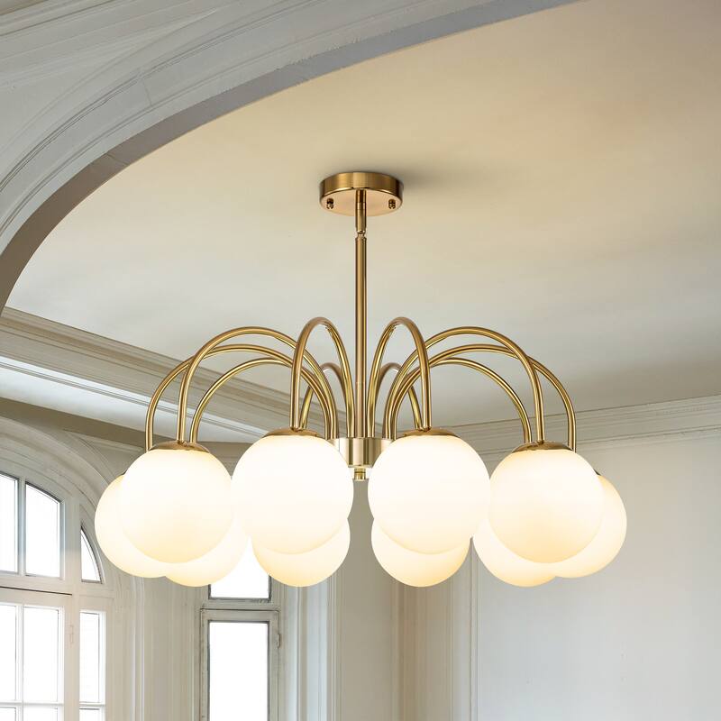 6/10-Light Modern Linear Sputnik Cluster Frosted Opaque Glass Globe Bubble Chandelier for Dining Room