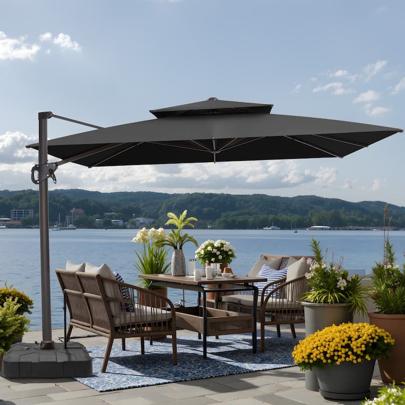 VredHom Offset Cantilever Patio Umbrella with 4-piece Fillable Base