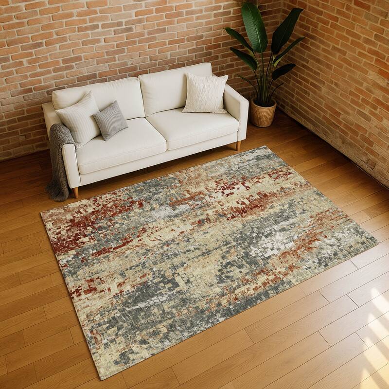 Machine Washable Indoor/ Outdoor Abstract Pixels Chantille Rug