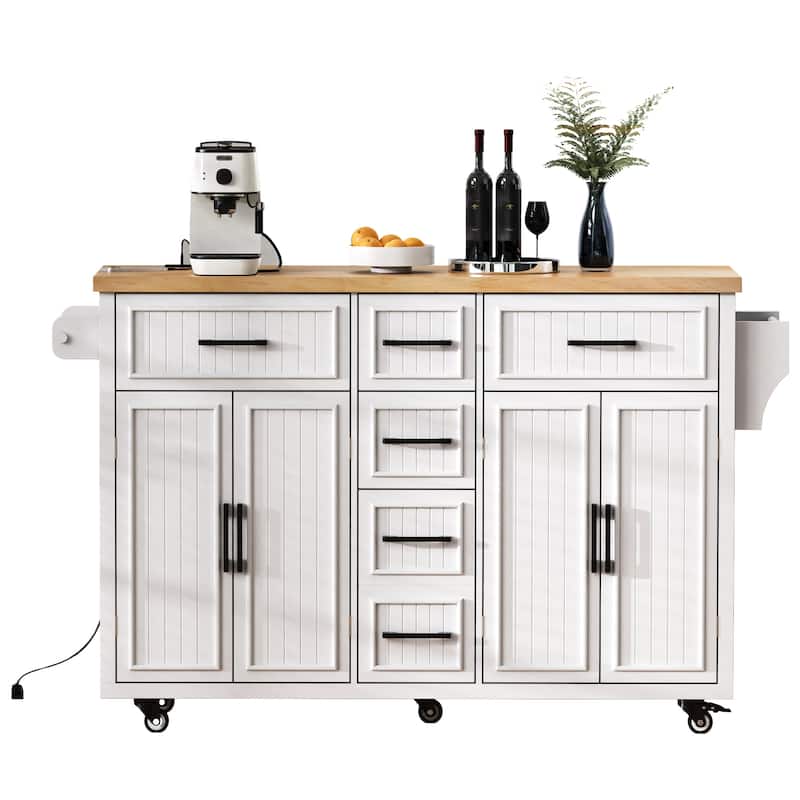 Large Kitchen Island with Drop Leaf Rolling Kitchen Cart with Drawers