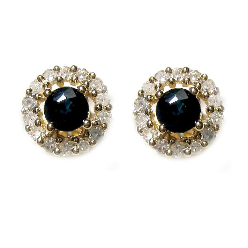 14Kt Yellow Gold Blue Sapphire and Diamond Earrings