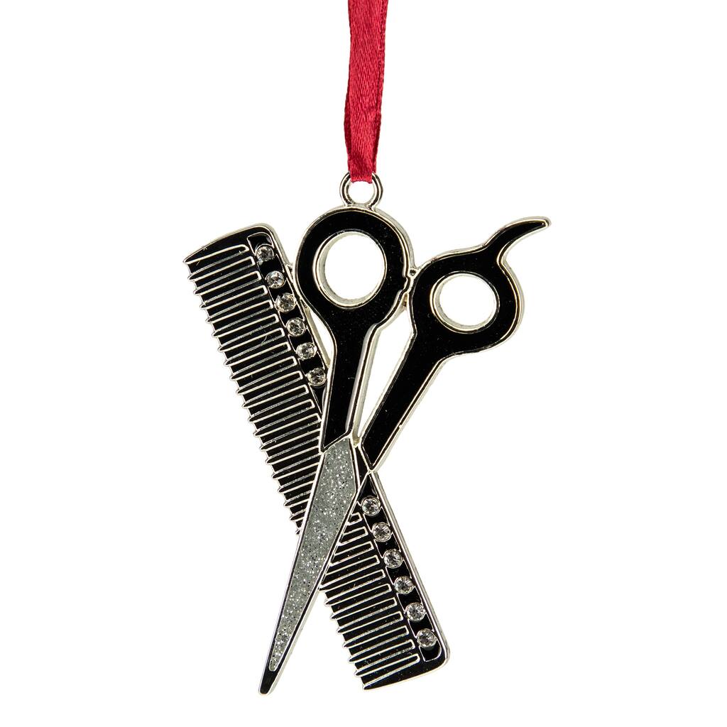 3" Silver-Plated Scissors and Comb Christmas Ornament