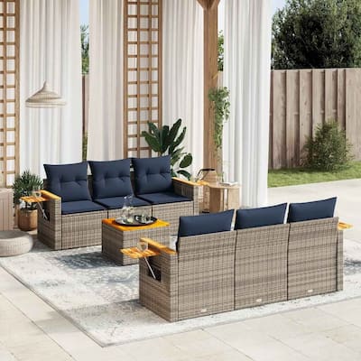 vidaXL 7 Piece Patio Sofa Set with Cushions Grey Poly Rattan (US only) - 70.5x33.5x70.5