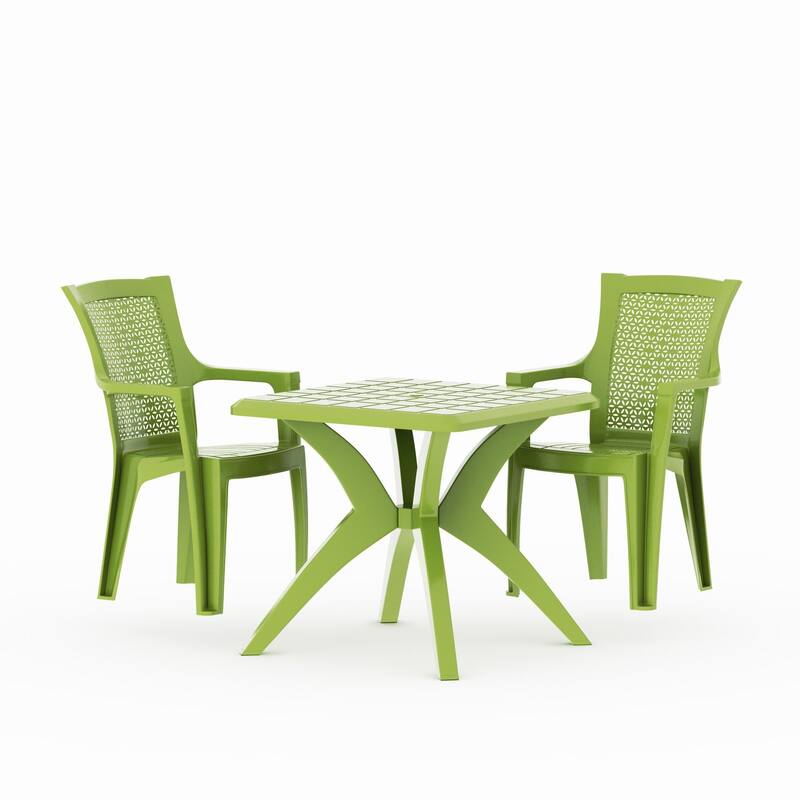 3-Piece Outdoor Bistro Set with Mira Chairs and Marcella Table, Green