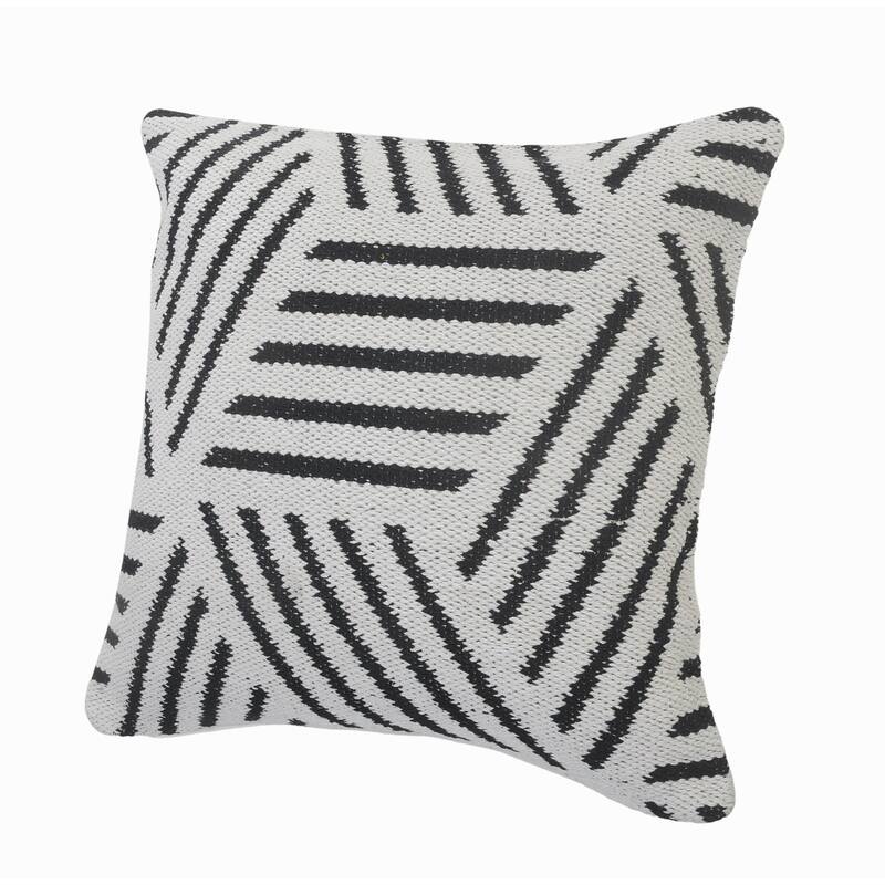 Handwoven Geometric Striped Square Throw Pillow - 20" - White and Black