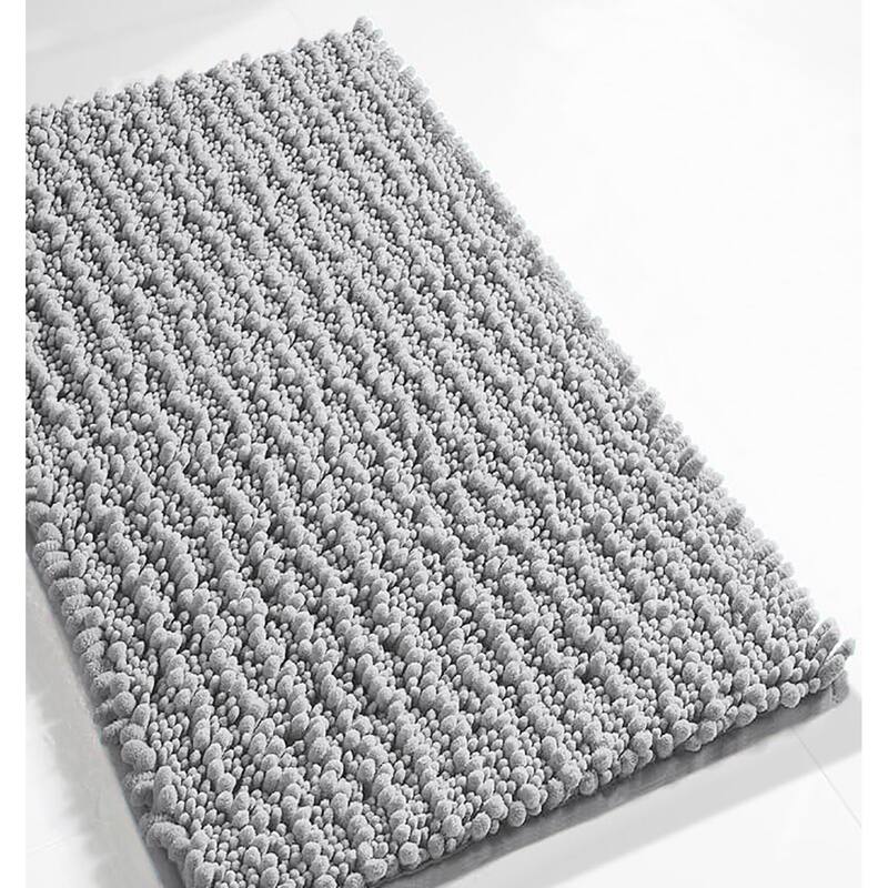 24"x16" - Light Grey Soft Cozy Plush Chenille Bath Mat Bathroom Rug