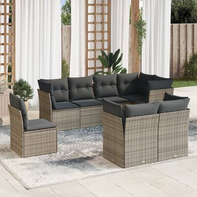 vidaXL Garden Sofa Set Grey Poly Rattan Large Modular Garden Sofa Set - 24.4 x 24.4 x 27.2 in