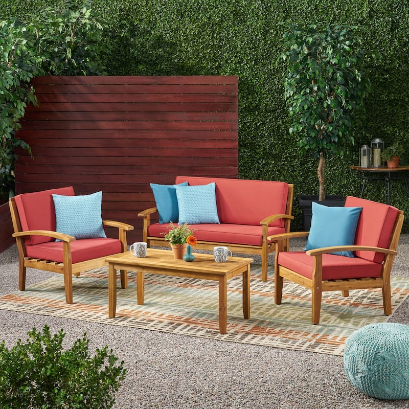 Peyton 4-piece Outdoor Wooden Chat Set by Christopher Knight Home - Red
