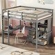 preview thumbnail 3 of 11, Grey Full Wood Loft Bed with Desk, Storage & Guardrails