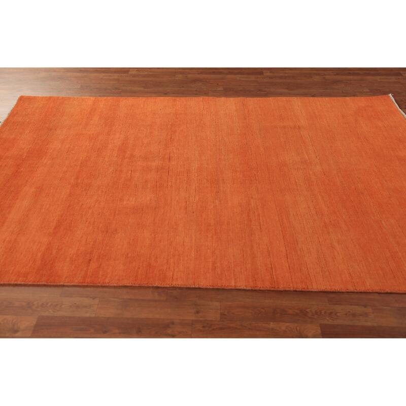 Orange Modern Gabbeh Oriental Area Rug Solid Hand-Knotted Wool Carpet - 5'3" x 7'11"
