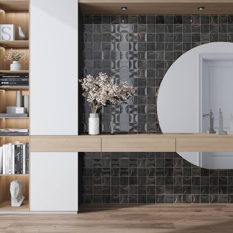 Apollo tile 4" x 4" Antiek Glossy Black Ceramic Tile (6.46 sq ft/case) - 60 Pack