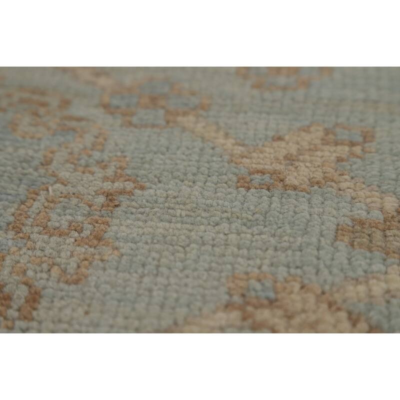 Vegetable Dye Oushak Turkish Runner Rug Handmade Blue Wool Carpet - 2'10" x 9'10"