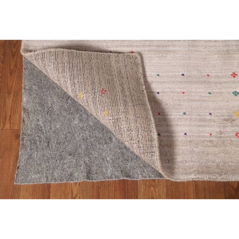 Beige Gabbeh Area Rug Hand-Knotted Wool Carpet - 7'9" x 9'8"