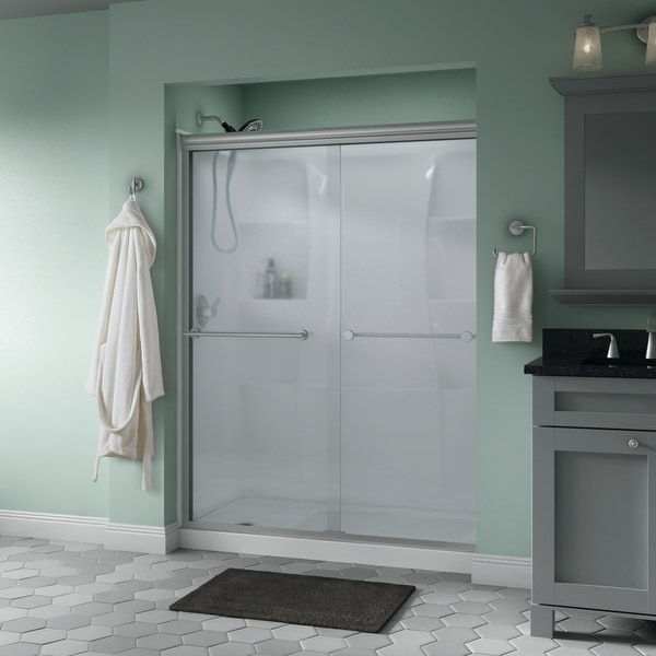 Delta SD3172313 Trinsic 70" High x 59-3/8" Wide Sliding Semi Frameless Shower Door with Frosted Glass - Nickel
