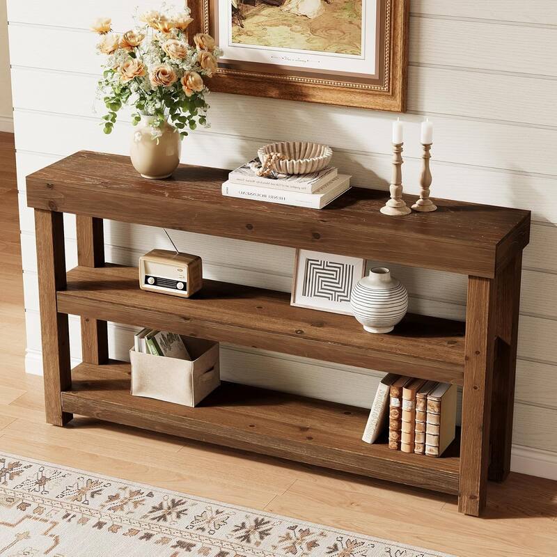 Solid Wood Entry Console Table, 63-Inch Narrow Long Sofa Table Behind The Couch - 62.99" L x 13.77" W x 33.46" H