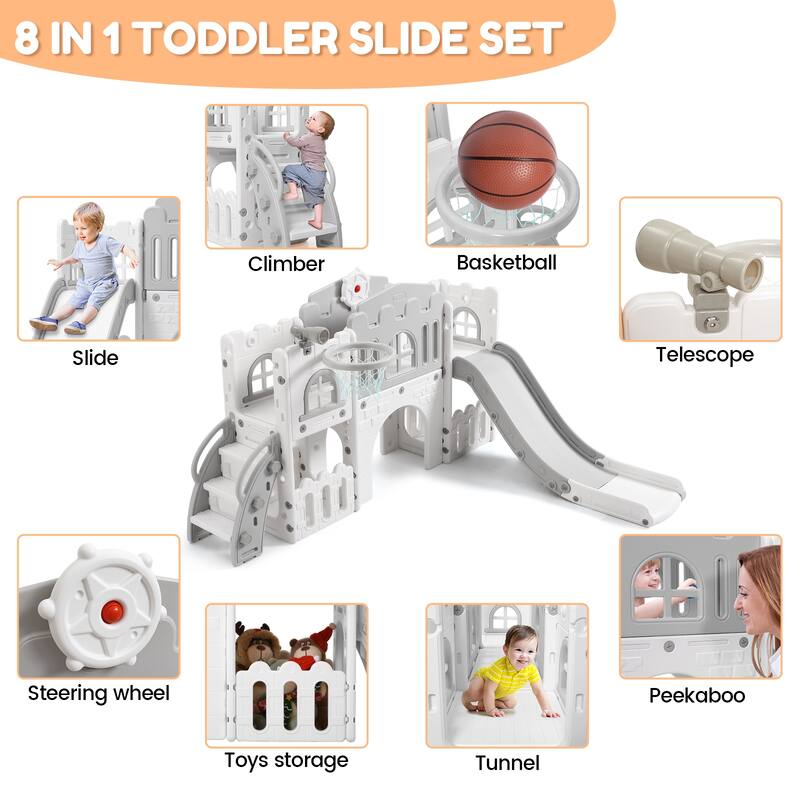 8 in 1 Toddler Slide Indoor Slide Toddler Playset for Toddlers 1-3