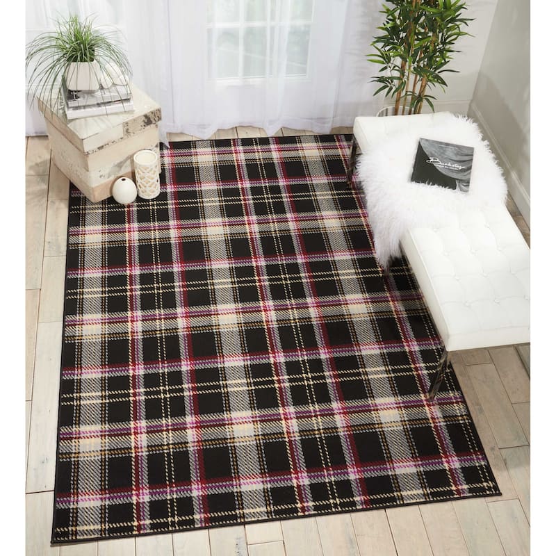 Nourison Grafix Plaid Farmhouse Area Rug - 5'3" x 7'3" - Black
