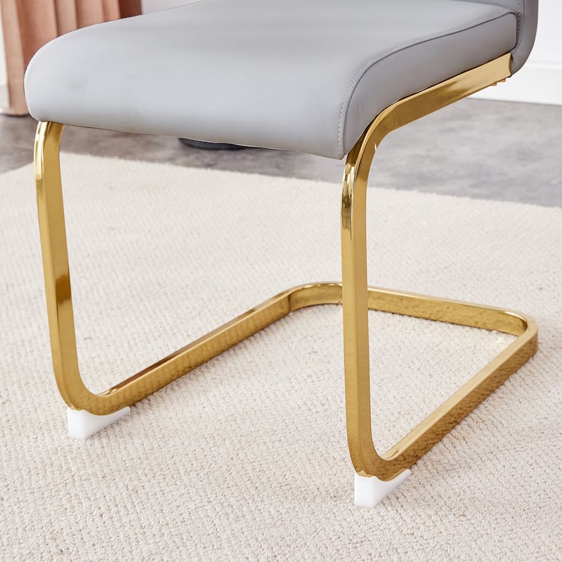 9-Piece Glass Dining Table Set for 8, 71" Rectangular Table with Gold Metal Base, 8 PU Dining Chairs for Kitchen, Dining Room
