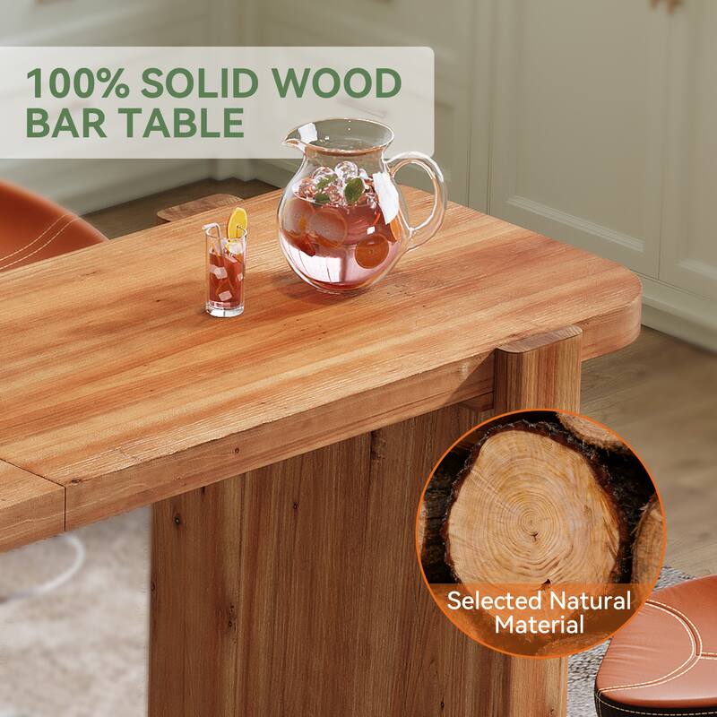 Solid Wood Rectangular Bar Table, 63 Inch Long Home Bar Unit for Bar - 19.69" D x 63" W x 35.43" H