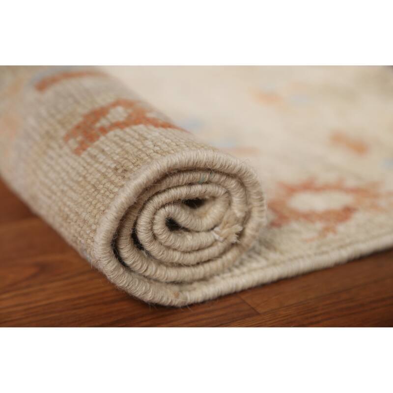 Hand Knotted Oriental 100% Wool Carpet Transitional Geometric Beige & Ivories Oushak Area Rug - 2' 11'' X 2' 0''