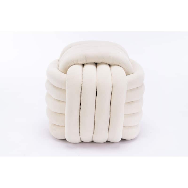 Chenille Fabric Ottoman Vanity Stool, Knot Design Ottoman Footstool, Multi-Functional Upholstered Makeup Stool