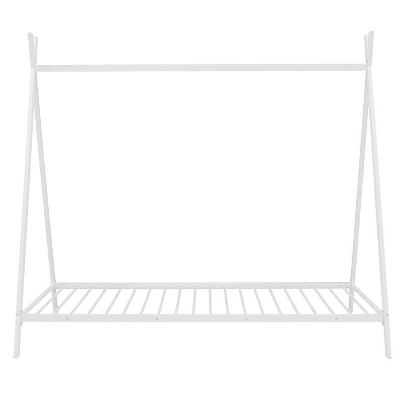Twin Size House Bed Frame, Metal Kids Tent Bed, Heavy Duty Metal Playhouse Bed Frame with Slat Support, No Box Spring Needed