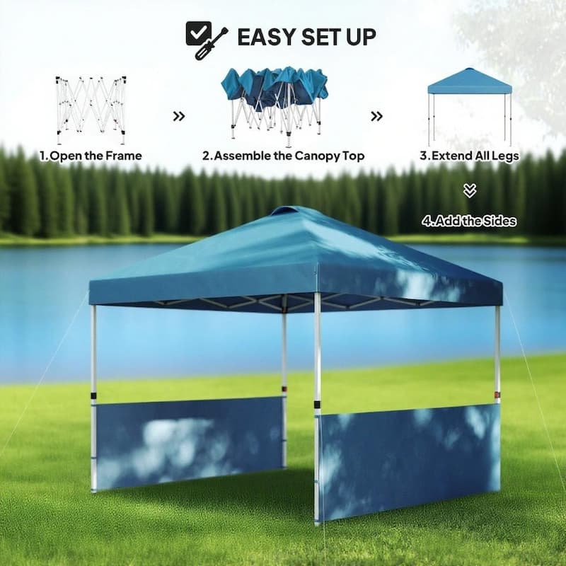 GDFStudio - 10x10 ft Pop-Up Outdoor Canopy Tent with Adjustable Height & Sidewalls