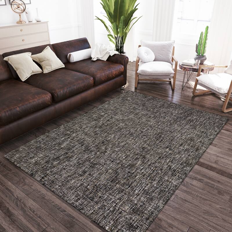 Addison Winslow Active Solid Wool and Viscose Area Rug - 5' x 7' 6" - Black/Grey/Ivory