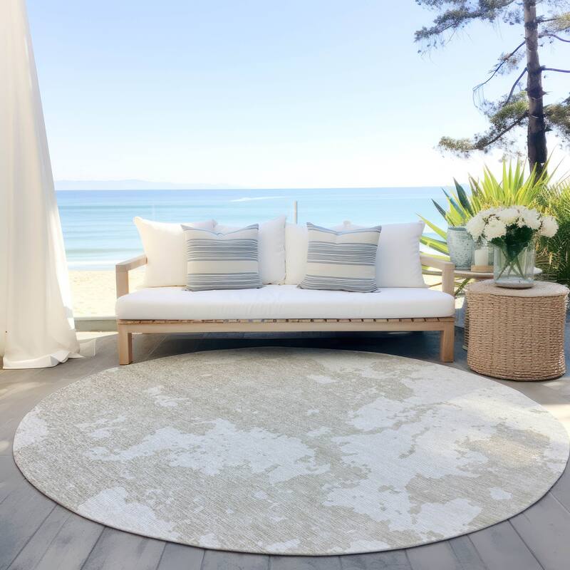 Machine Washable Indoor/ Outdoor Chantille Abstract Rug - Beige - 8' x 8'