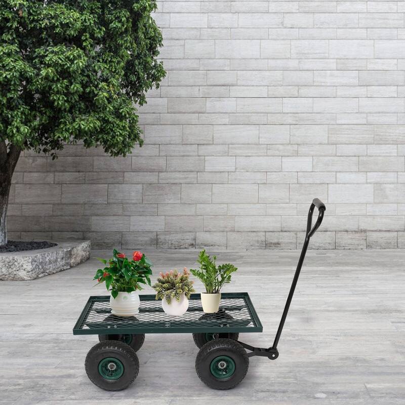 33" x 18" x 38" Garden Iron Wagon Cart Green - 33"x18"x38"