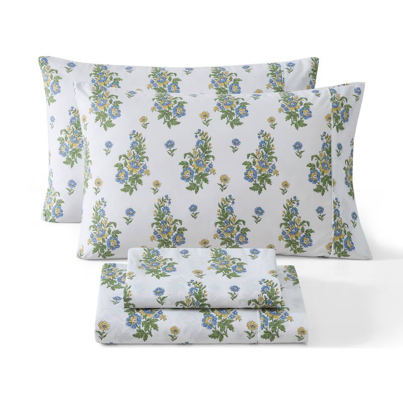 HLC.ME Floral Printed Ultra Soft Bed Sheets Set - Twin - Color Block Blue