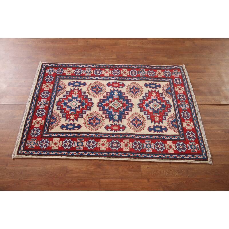 Beige Traditional Kazak Accent Rug Hand-Knotted Wool Carpet - 2'9" x 4'0"