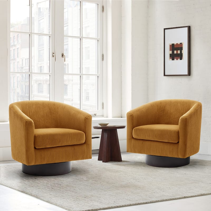 2 Set 360° Swivel Corduroy Accent Chairs Barrel Armchairs