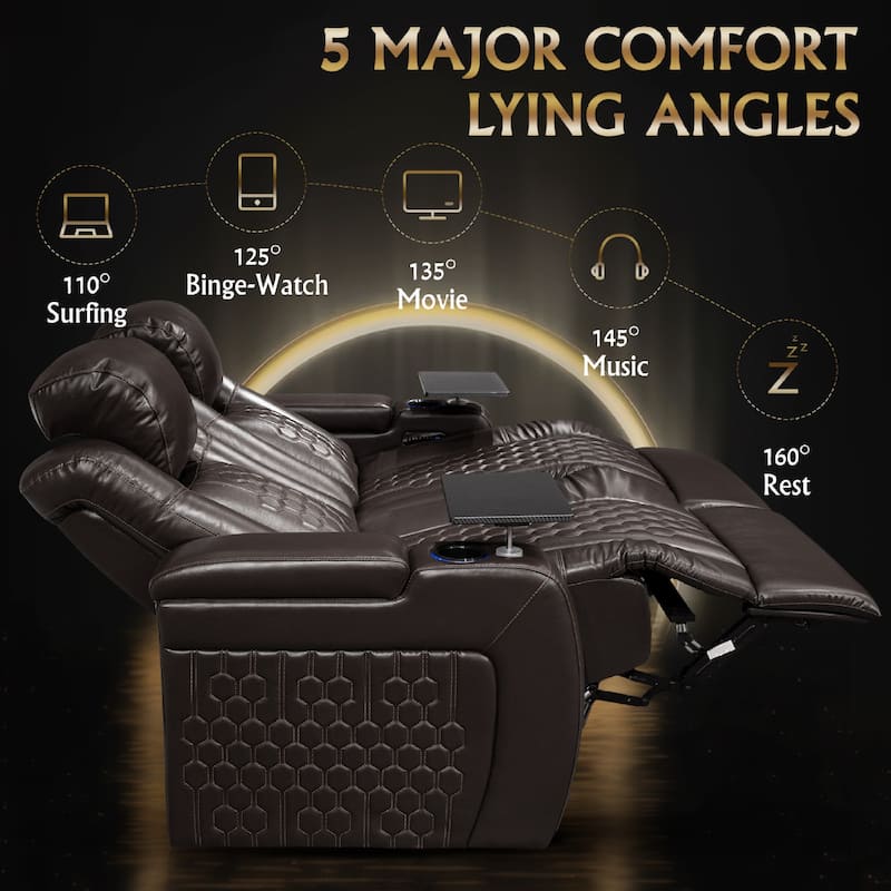 Roomfitters 62" Power Recliner 2-Piece Set, Top-Grain Nappa Leather, 30-Color RGB LED & USB-C Charging, Coffee