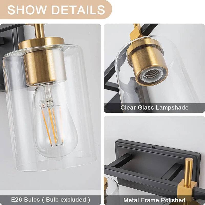 Jasper Black &Gold Clear Glass 4-Light Bathroom Vanity Light
