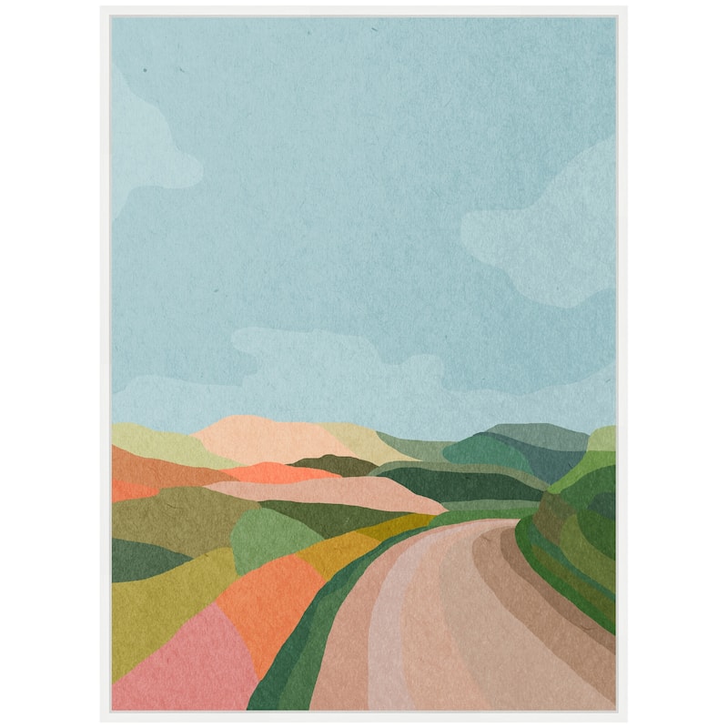 Kate and Laurel Sylvie Beautiful Landscape with Road Framed Canvas by July Art Prints