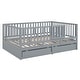 preview thumbnail 95 of 118, Wood Cribs Convertible Toddler Bed with Fence Guardrails and 2 Drawers Split into Independent Floor Bed and Daybed Slat Support