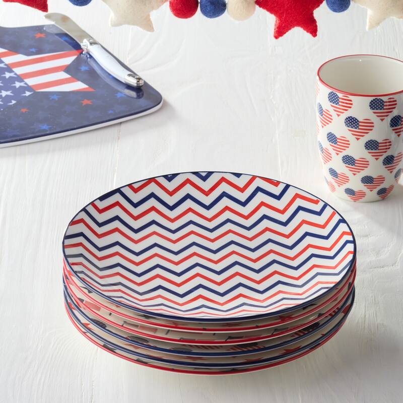 Certified International Patriotic Pad Print 8.75" Salad Plates, Set of 6 - 8.75"L x 8.75"W x 1.00"H