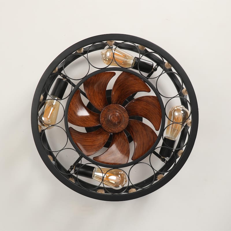 Cusp Barn 20-in Industrial Ceiling Fan with Lights Modern Farmhouse Low Profile Flush Mount DC Motor Ceiling Fan for Bedroom