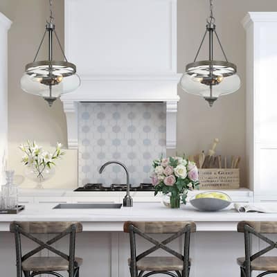 Mid-Century Modern Chandelier 3-light Faux Wood Texture Lantern Farmhouse Pendant Lights for Kitchen Island