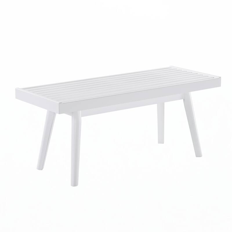 Solid Wood Slatted Bench, 41.30-Inch Long, White