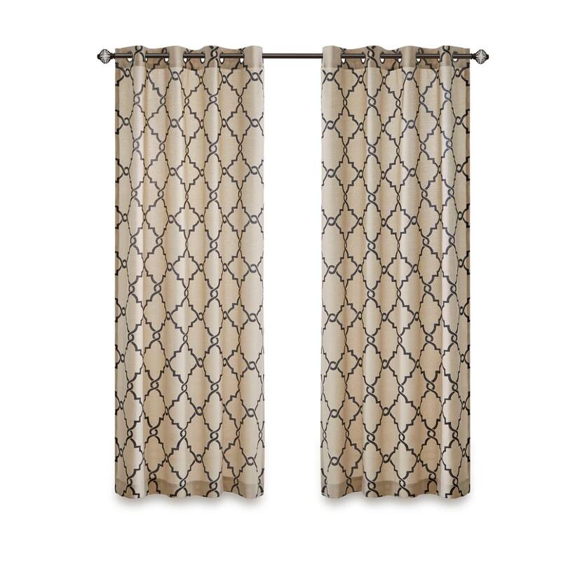 Fretwork Print Grommet Top Window Curtain Panel(Only 1 Pc Panel) - Khaki+Black - 108 Inches