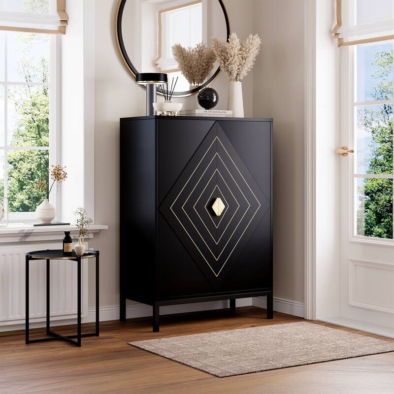 Rossetta Narrow Farmhouse Style Wooden Shoe Rack Organizer Cabinet with 9 Flip Drawers and Adjustable Shelves - Black