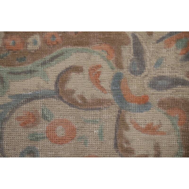 Hand Knotted Oriental 100% Wool Carpet Traditional Floral Beige & Ivories Tabriz Area Rug - 12' 11'' X 9' 9''